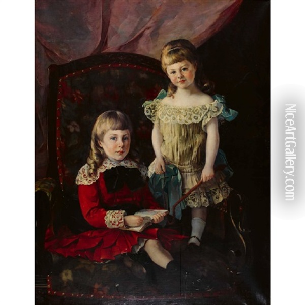 Geschwisterportrat Oil Painting - Auguste Baud-Bovy