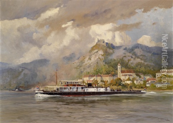 Ein Frachtschiff Vor Durnstein Oil Painting - August von Ramberg