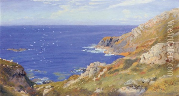 A Coastal Scene Oil Painting - Arthur Hughes