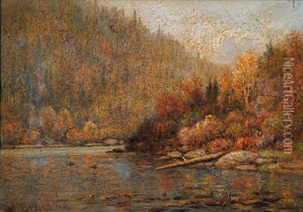 Untitled - Face River (+ Untitled - Village In Fall; 2 Works) Oil Painting - Daniel Folger Bigelow