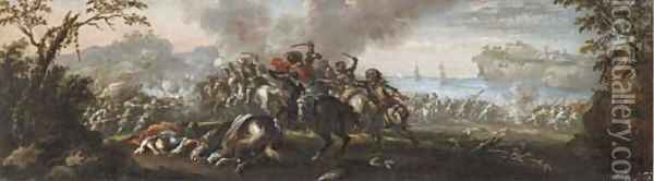 A cavalry battle Oil Painting - Francesco Graziani, Called Ciccio Napoletano