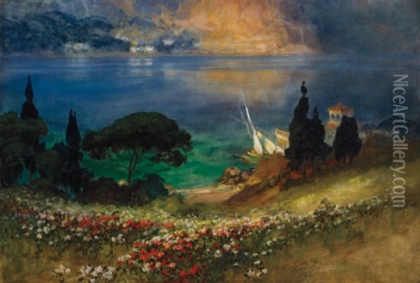 Edge Of The Sea At Beaulieu Oil Painting - Frederick Arthur Bridgman