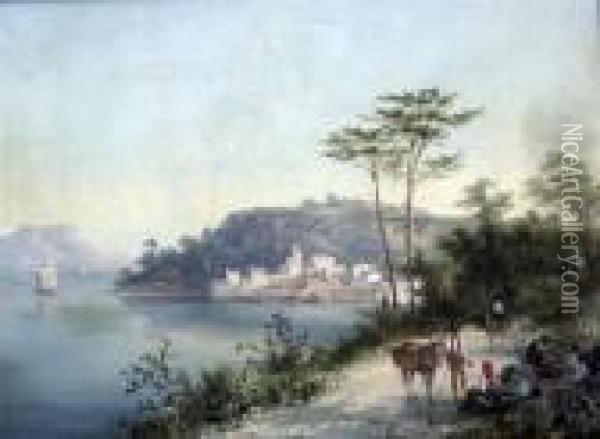 Italian Lake Scene Oil Painting - William Raymond Dommersen