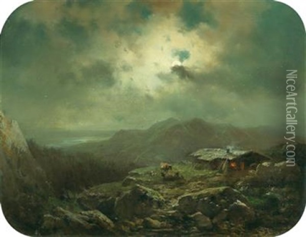 Night On The Untersberg Oil Painting - Karl Millner
