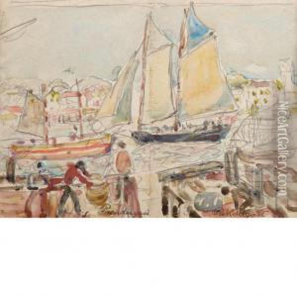 Boats In Harbor Oil Painting - Maurice Brazil Prendergast