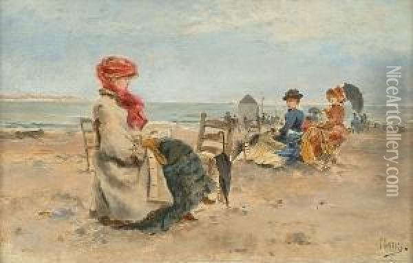 Reading On The Beach Oil Painting - Paul Rossert