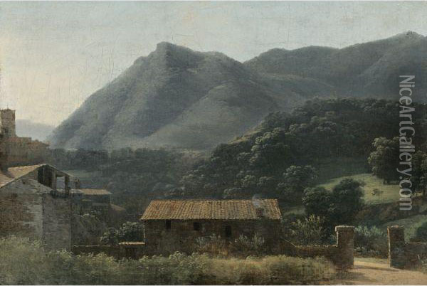 An Italianate Landscape With A Hillside Village Oil Painting - Jean-Joseph-Xavier Bidauld