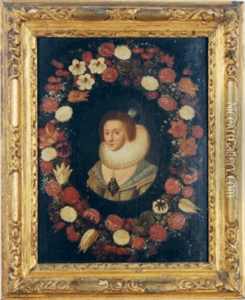 Portrait Of Prince Frederick Hendrik Of Orange In A Flower Surround (+ Portrait Of A Lady; 2 Works) Oil Painting - Daniel Seghers