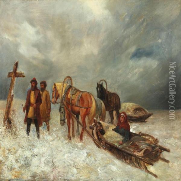 Winterlandscape Oil Painting - August Knoop