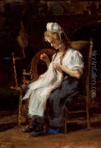 Sewing Oil Painting - Farquhar McGillivray Strachen Knowles