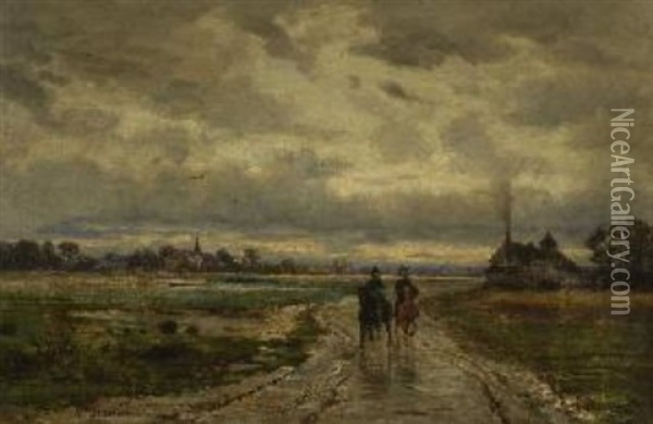 Zwei Reiter Auf Der Landstrase Oil Painting - Nathanael Lemaitre