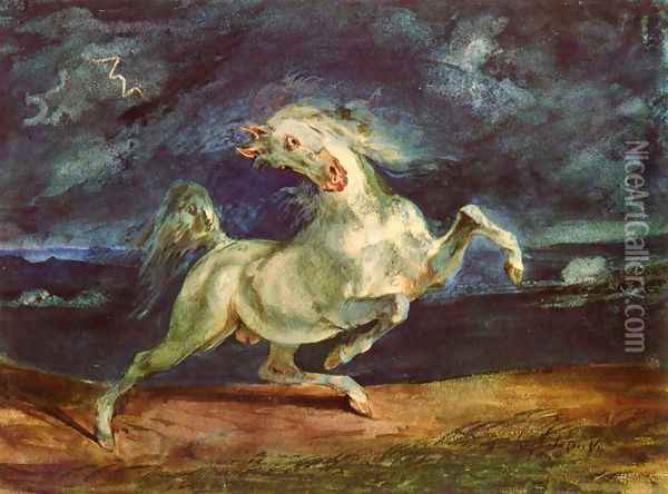 Before lightning shrinking of horse Oil Painting - Eugene Delacroix