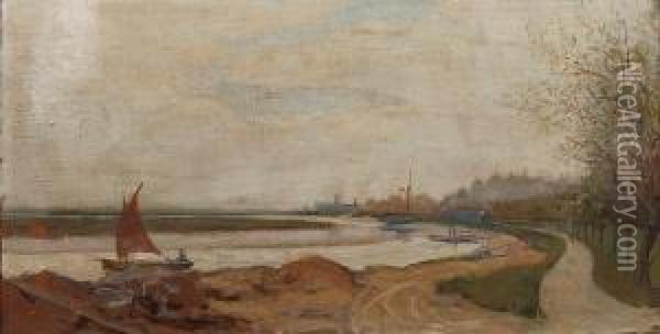 The River Rother, Rye, Sussex Oil Painting - George Percy Jacomb-Hood