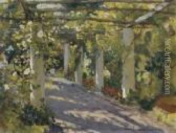Sun Dappled Garden With Trellis Oil Painting - Colin Campbell Cooper