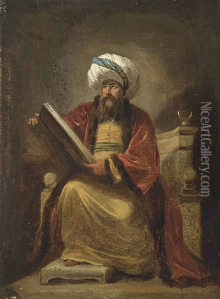 Portrait Of A Gentleman Dressed As A Turkish Mufti Oil Painting - Joseph Marie Vien