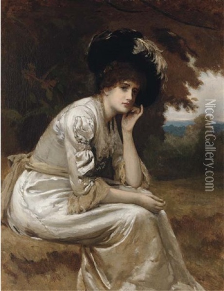 A Thoughtful Moment Oil Painting - William Oliver the Younger