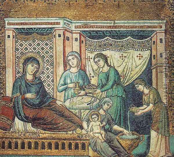 Nativity of the Virgin 2 Oil Painting - Pietro Cavallini