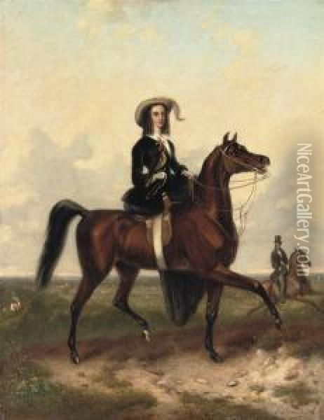 An Equestrian Portrait Oil Painting - Abraham Hendrik Winter