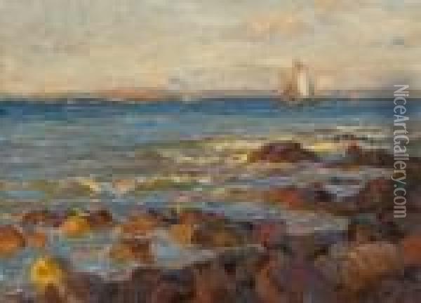 Seilas Ved Kysten Oil Painting - Thorolf Holmboe