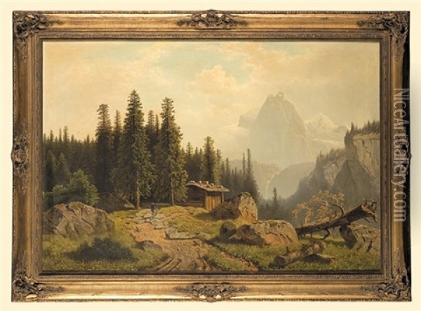 In The Mountains Oil Painting - Theodor (Wilhelm T.) Nocken