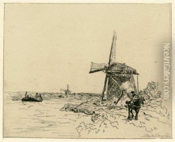Cahier De Six Eaux-fortes (vues Dehollande), 1862 (l Oil Painting - Johan Barthold Jongkind