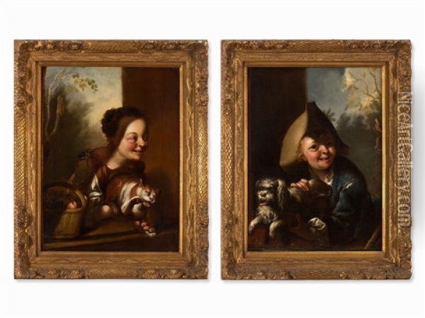 Children Portraits (pair) Oil Painting - Nicolaus Treu