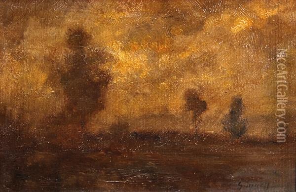 Trees Under Cloudy Skies Oil Painting - George Inness