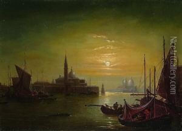 Venedig Bei Mondlicht. Oil Painting - Friedrich Nerly