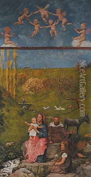 Resting during the flight into Egypt, illustration from Festkalender published in Leipzig c.1910 Oil Painting - Hans Thoma