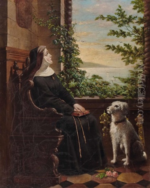 Nonne Aus Dem Fenster Blickend Oil Painting - Georg Kugler