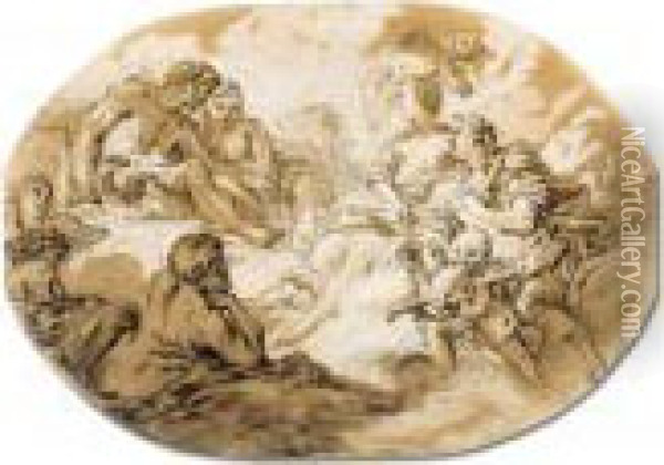 Venus Presenting Aeneas To Jupiter And Juno Oil Painting - Francois Boucher