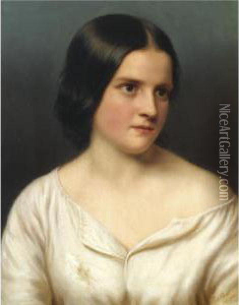 Portrait Of A Fair Faced Young Lady, Depicted Half Length Oil Painting - Hermine Von Reck