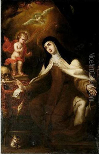 The Christ Child Appearing To Saint Teresa Of Avila Oil Painting - Sebastian Llanos Y Valdes