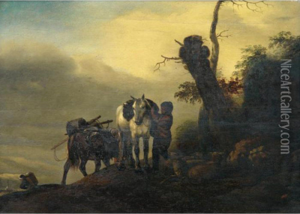 Un Palefrenier Aupres De Chevaux Et Moutons Oil Painting - Pieter Wouwermans or Wouwerman