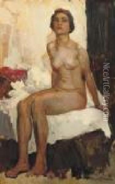 Seated Nude Oil Painting - Frans David Oerder