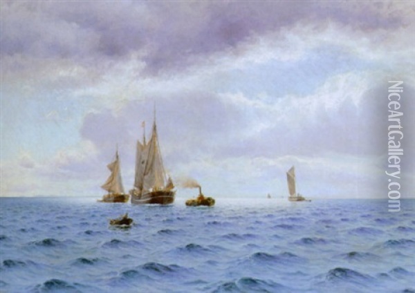 Marine Med Sejl- Og Motorskibe Oil Painting - Holger Luebbers