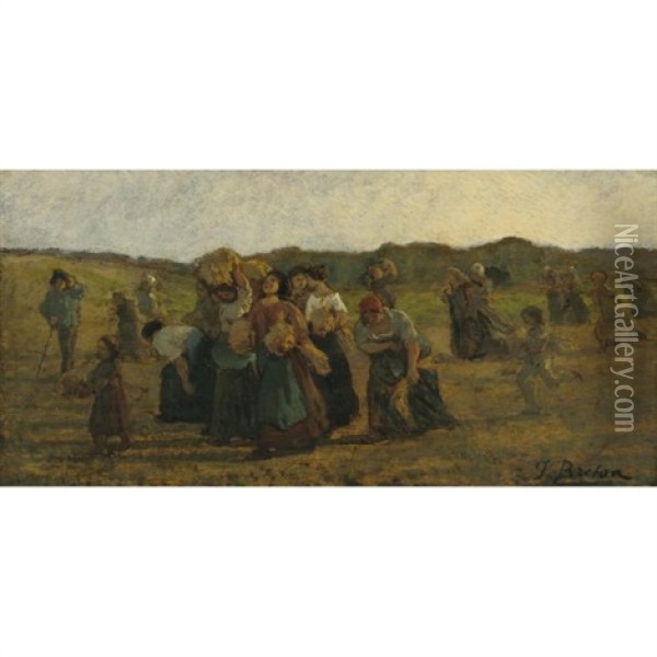 Le Rappel Des Glaneuses - The Recall Of The Gleaners (study) Oil Painting - Jules Breton