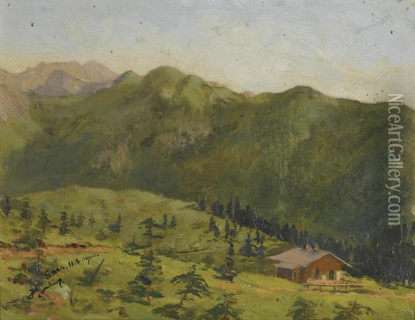 The Saas Hunting Lodge In Liechtenstein Oil Painting - Hans, Johann Gantner