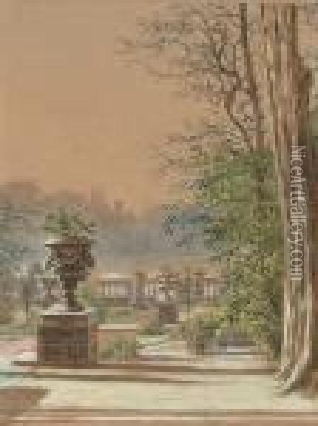A Formal Garden; A Country Landscape. Oil Painting - William Henry Hunt