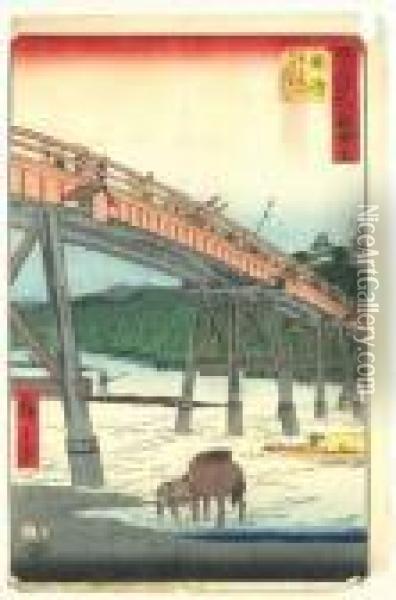 Les Cinquante Trois Vues Celebres Du Tokaido, Okazaki Oil Painting - Utagawa or Ando Hiroshige