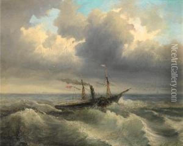 Shipping Through Rough Waters Oil Painting - Aleksei Petrovich Bogolyubov