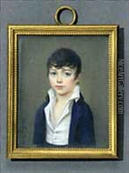 Portrait De Jeune Garcon En Veste Bleue Et A La Chemise Ouverte Oil Painting - Jacques Delaplace