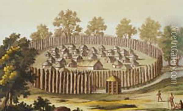 Village of an Indigenous Tribe in Florida, engraved by Gerolamo Fumagalli Oil Painting - John White