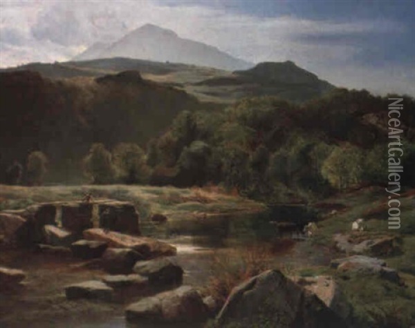A Welsh River Valley Oil Painting - Sidney Richard Percy