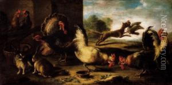 Poultry Yard Oil Painting - Domenico Brandi