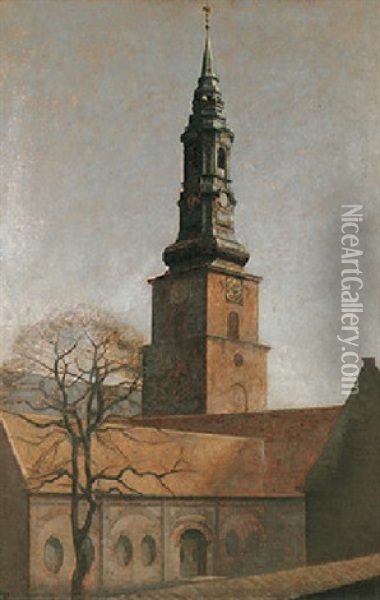 S. Petri Kirke, Set Fra Larslejstraede Oil Painting - Vilhelm Hammershoi