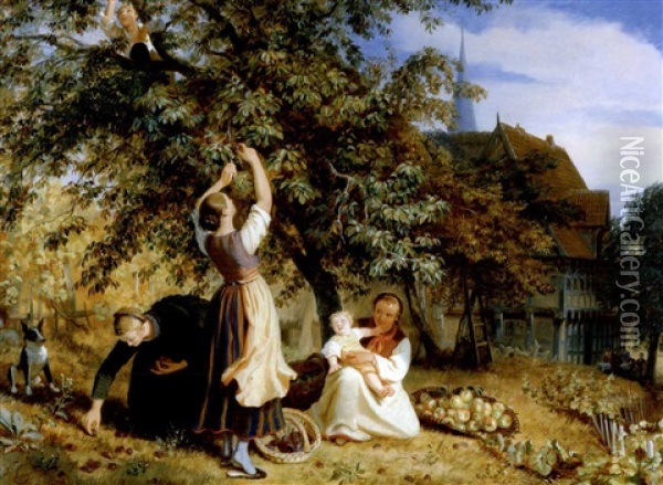 Kinder Mit Einem Geistlichen Beim Musizieren In Einer Walliser Sakristei Oil Painting - Edouard John E. Ravel