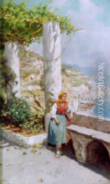 Junge Italienerin, Aufs Meer Hinausblickend Oil Painting - Carmine Giardiello