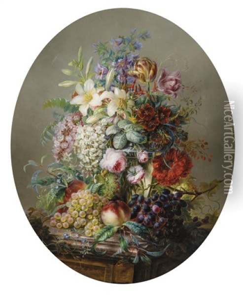 Nature Morte De Fleurs Et De Fruits Oil Painting - Julie Palmyre van Marcke