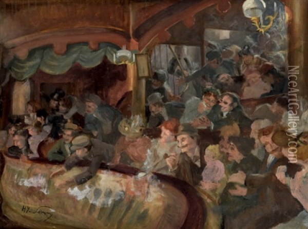 Au Theatre De La Gaiete Montparnasse Oil Painting - Henry Somm